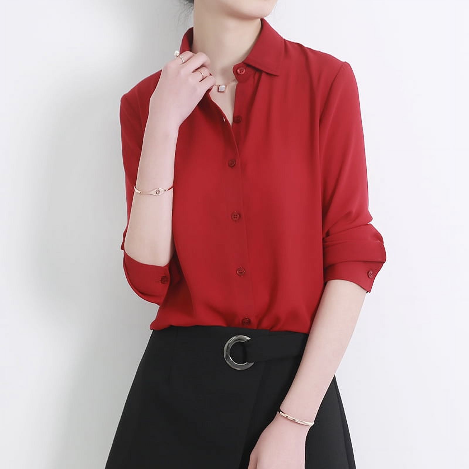 New Classic Solid Color Women‘s Chiffon Shirt Female Loose Long Sleeve Casual Shirts Lady Simple Style Tops Clothes Blusas