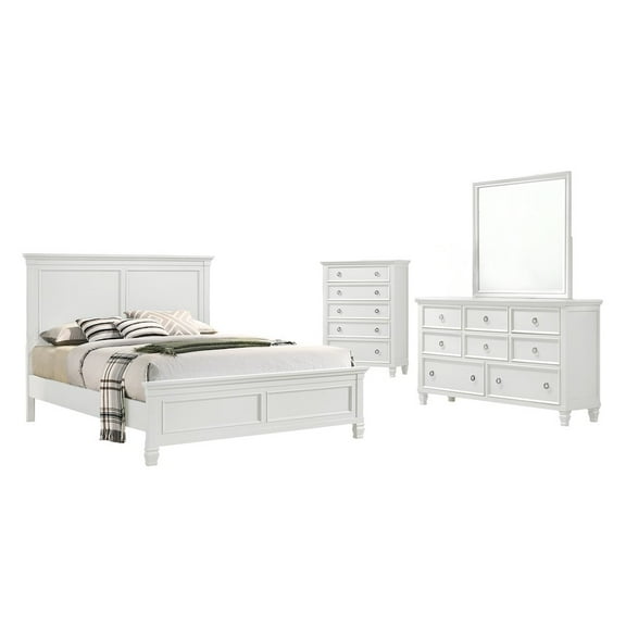 New Classic Tamarack 4-Piece Wood Queen Bedroom Set with Chest in White