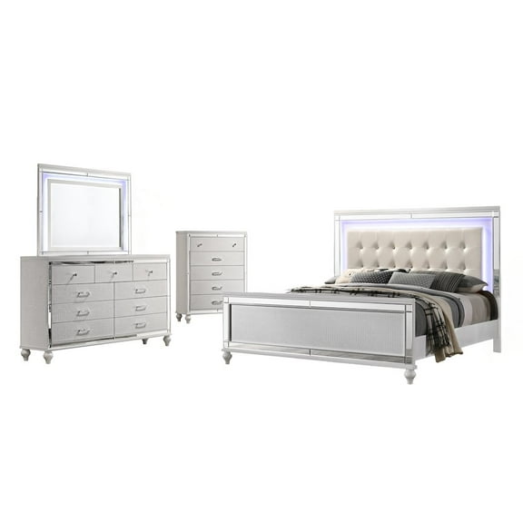 New Classic Valentine 4-Piece Wood King Bedroom Set with Chest in White