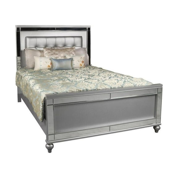 New Classic Valentine Furniture 5-Piece Solid Wood King Bedroom Set in Silver