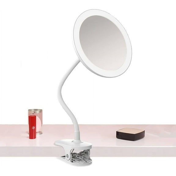 New Clip-on Magnifying Mirror with LED Light, Rechargeable Light Up Makeup Mirror with 5X/10X Magnification, 360 Swivel Gooseneck Makeup Mirror with 3 Color Lights for Bathroom Hotels(Size:10x)