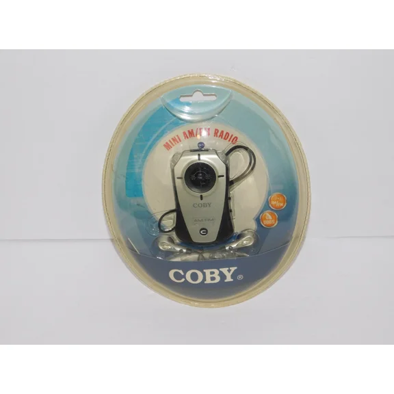 New Coby Mini Am/Fm Radio Silver Cx-71 Headphones Portable Personal Clip Blue