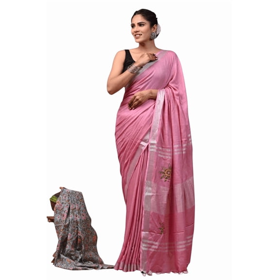 Designer Embroidered Cotton Linen Saree New Ethnic Collection