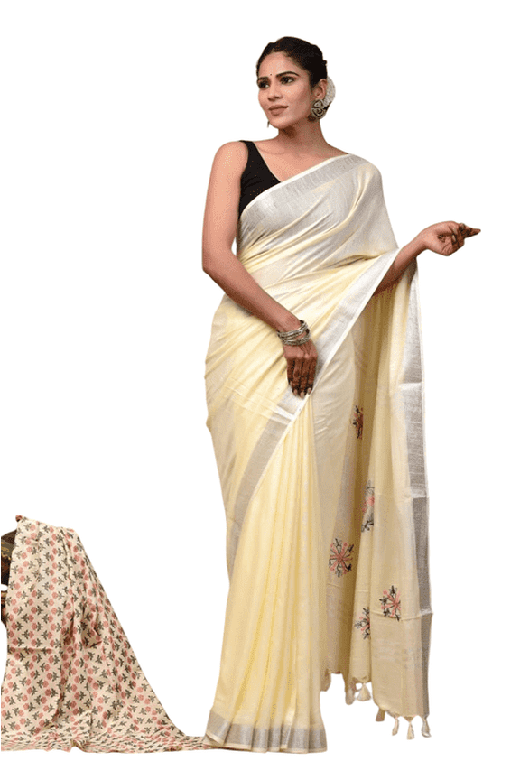 Cotton Linen Saree, Stylish Embroidery, 2-Pack, Adult M