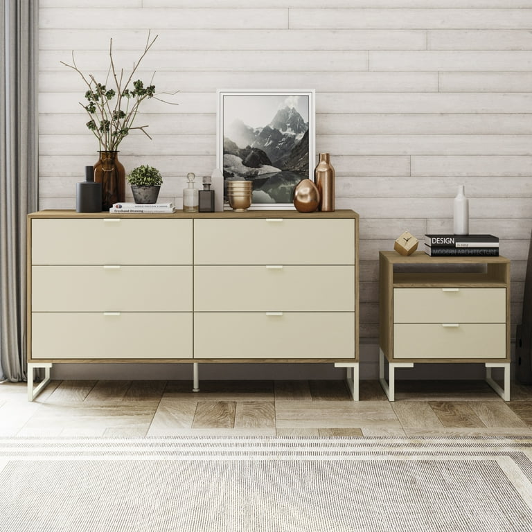 Kappesberg New Collins 2 Piece Bedroom Set 6 Drawer Dresser One 2 Drawer Nightstand Brown Crme