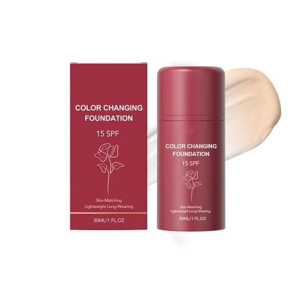 New Color Changing Foundation for Women, Long-Lasting Lightweight Makeup Liquid Foundation with SPF 15, Deep Hydration & Refines Pores, Medium to Full Coverage Cream for Mature Skin, 30ML