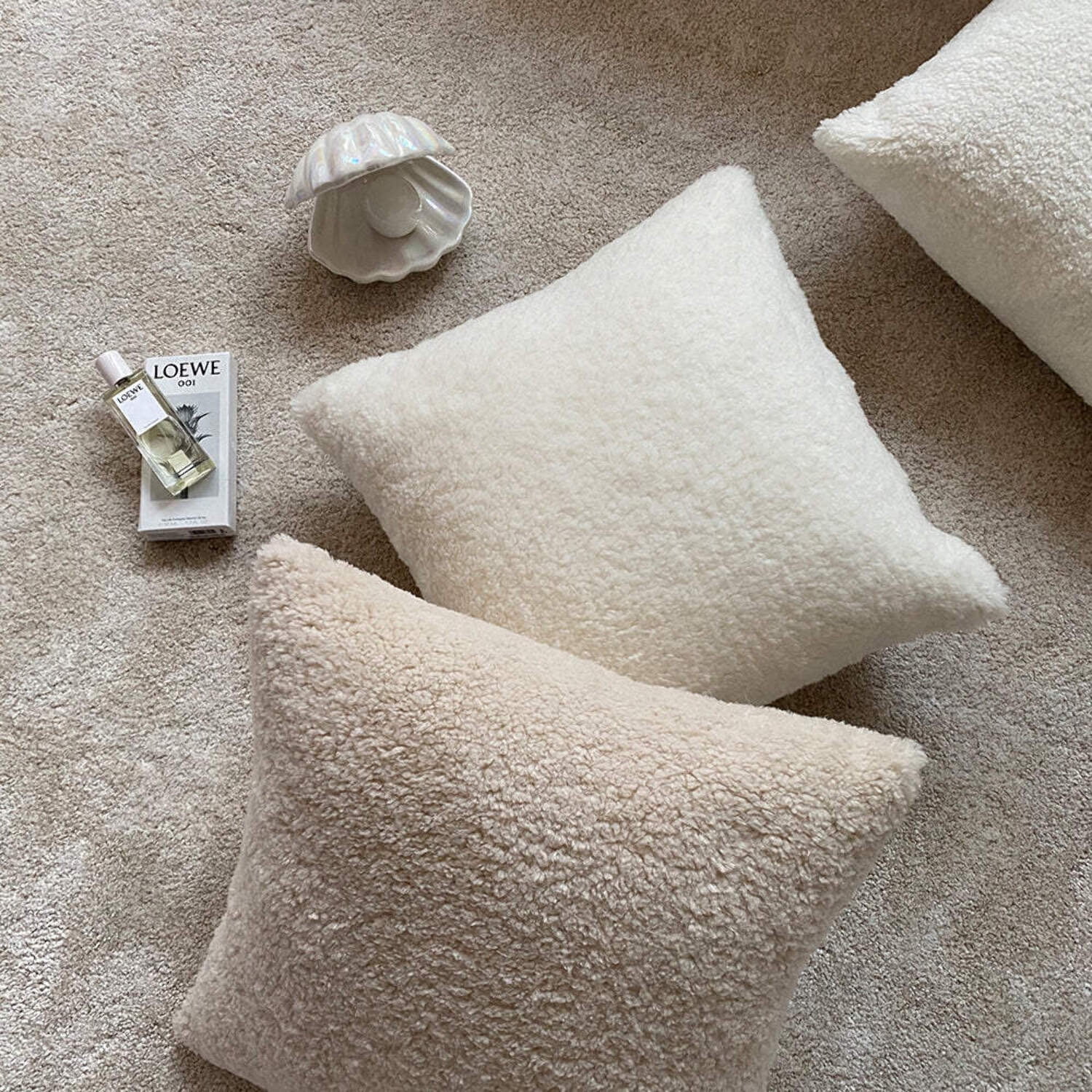 Khaki and White Polyester Square Pillow Set with Inserts
