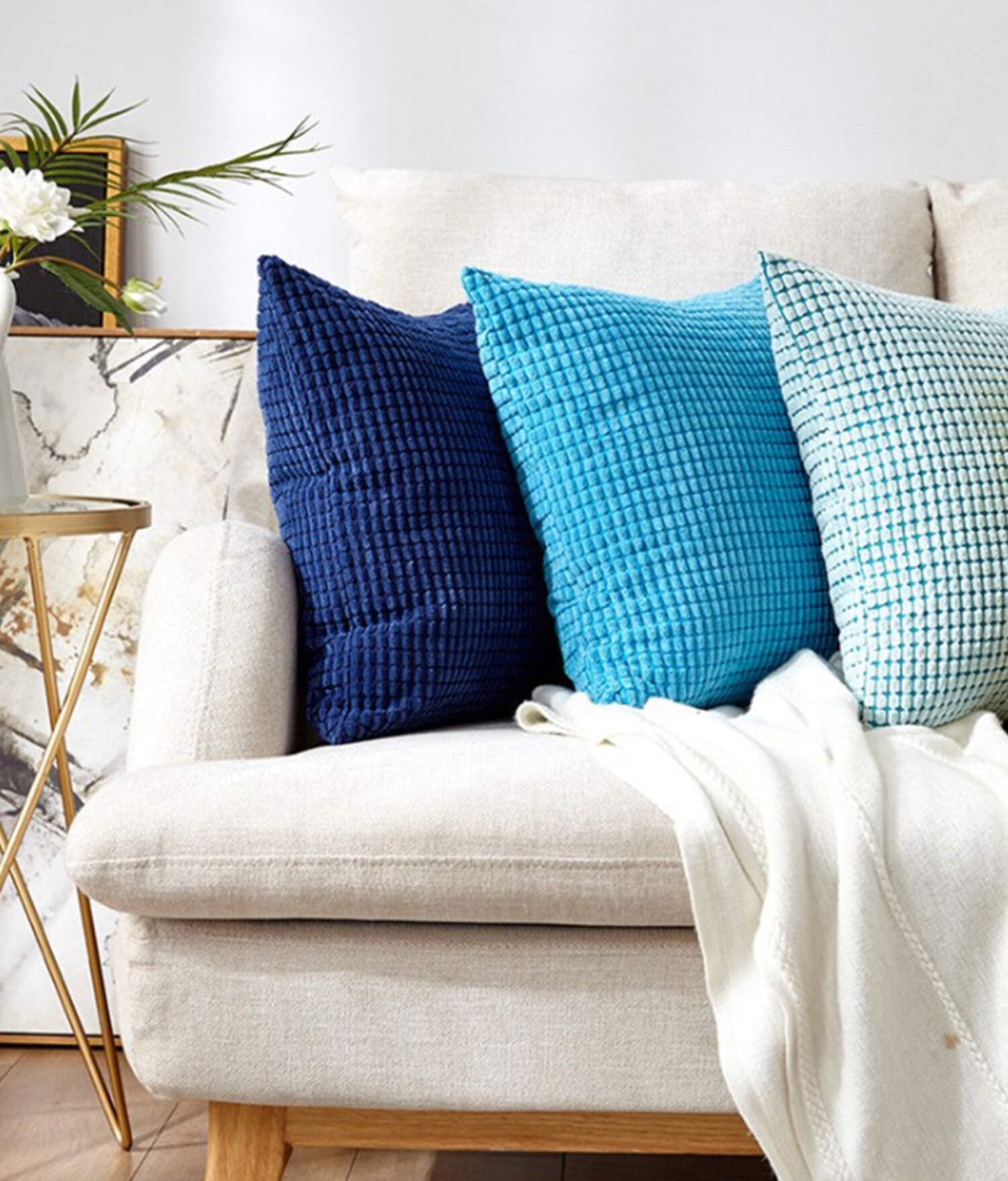 Navy and Light Blue Square Polyester Pillow Set