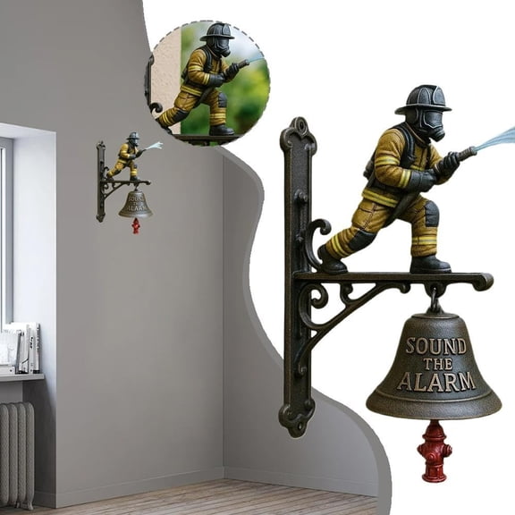 New Commemorative Doorbell, Firefighter Theme with Hydrant Design, Durable Metal & Cast Resin, 7.87in Wall Mount, Loud Chime for Home, Fence, Patio