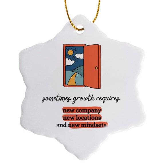 3drose, New Company New Locations New Mindsets Motivational Office Decor Signs and Wall Art, 3 inch Snowflake Porcelain Ornament