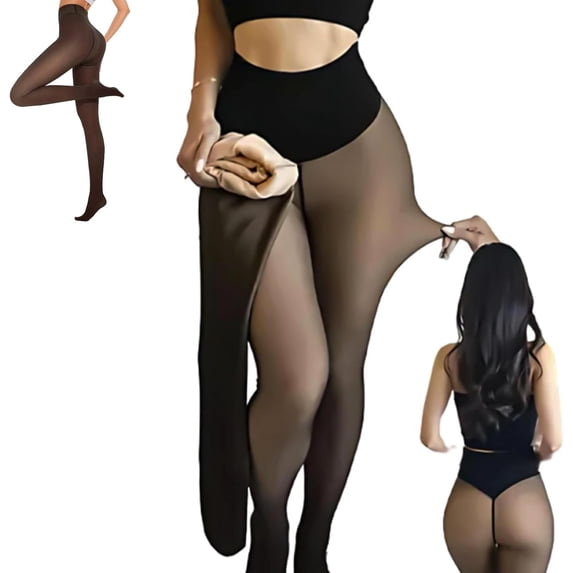 New Compression Band & One Seam Option, Plus-Size The Original Magic Fleece Lined Leggings Translucent Warm for Women