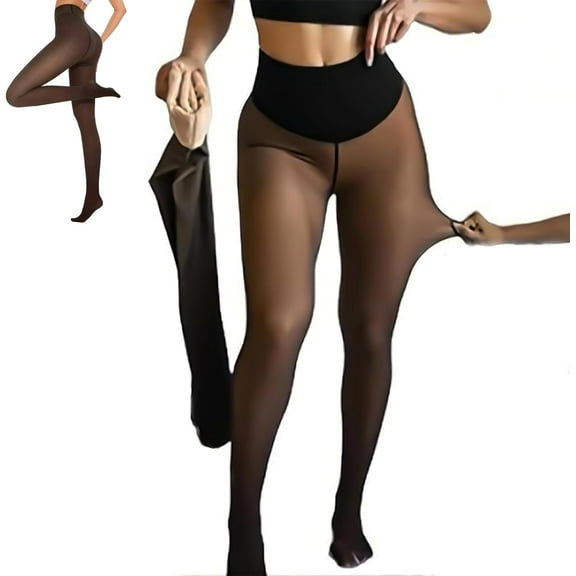 New Compression Band & One Seam Option, Plus-Size The Original Magic Fleece Lined Leggings Translucent Warm for Women