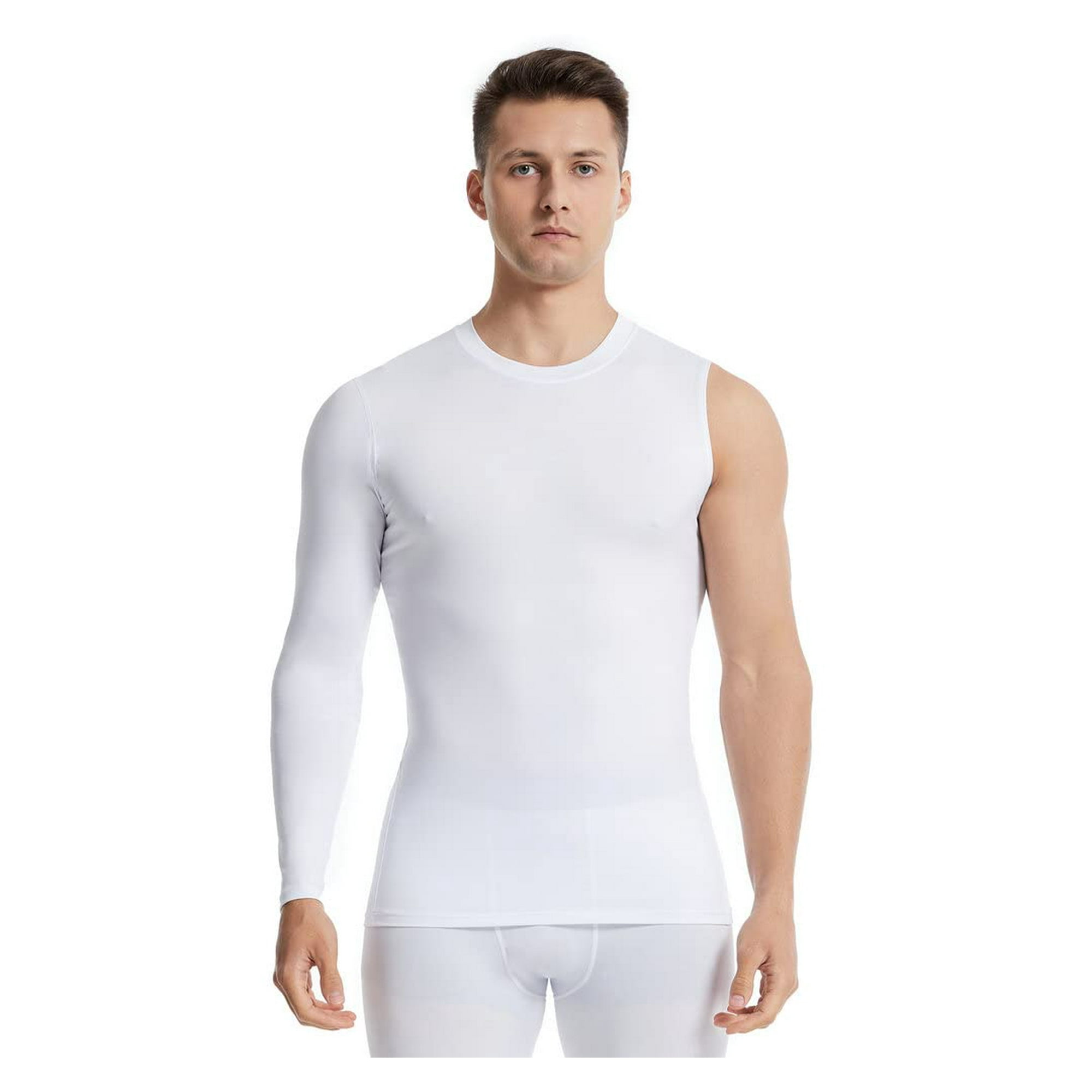 New Compression Shirts for Men 1/2 One Arm Long Sleeve Athletic Base Layer  Undershirt Gear T Shirt for Workout Basketball (Large,White-1) 