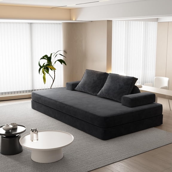 New Convertible Sofa Bed, 88 Inch Oversized Corduroy Upholstered Boneless Couch, Deep Seat Couch with Pull Out Bed, Fuffy Chenille Fabric Sofa for Living Room Bedroom Lounge