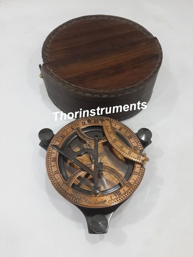 New Copper & Bronze Nautical Sundial Compass West London with leather case