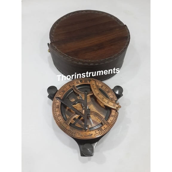 New Copper & Bronze Nautical Sundial Compass West London with leather case