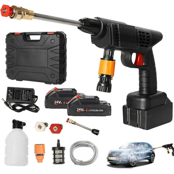 New Cordless Portable Multi-function High Pressure Water Blasters, Cordless Portable High Pressure Spray Water Gun, 6-in-1 Car Wash Spray Gun with Nozzle Tips for Car, Home, Garden (2 batteries)