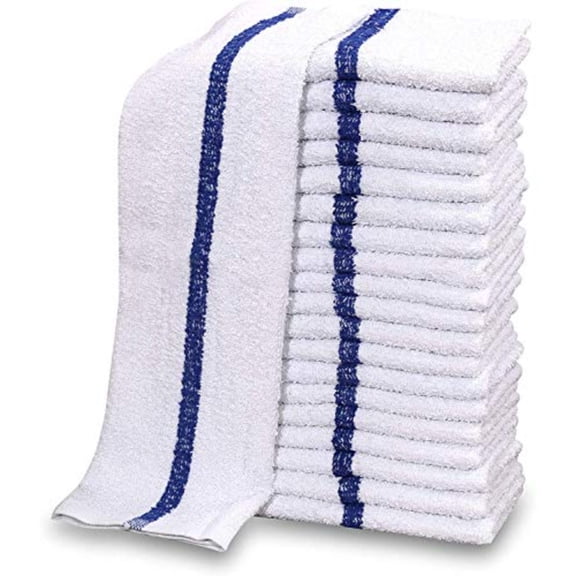 New Cotton Blend White Restaurant Bar Mops Kitchen Towels 36 Blue Stripe