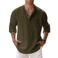 thumbnail image 1 of New Cotton Linen Shirts for Men Casual Shirts Lightweight Long Sleeve Henley Beach Shirts Hawaiian T Shirts for Men Breathable Collar Tops, 1 of 3
