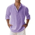 thumbnail image 1 of New Cotton Linen Shirts for Men Casual Shirts Lightweight Long Sleeve Henley Beach Shirts Hawaiian T Shirts for Men Breathable Collar Tops, 1 of 3
