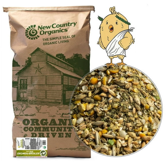 New Country Organics | Olive Oil Grower/Broiler Feed for Growing Pullets and Cockerels | Corn-Free and Soy-Free | 19% Protein | Certified Organic and Non-GMO |40 lbs