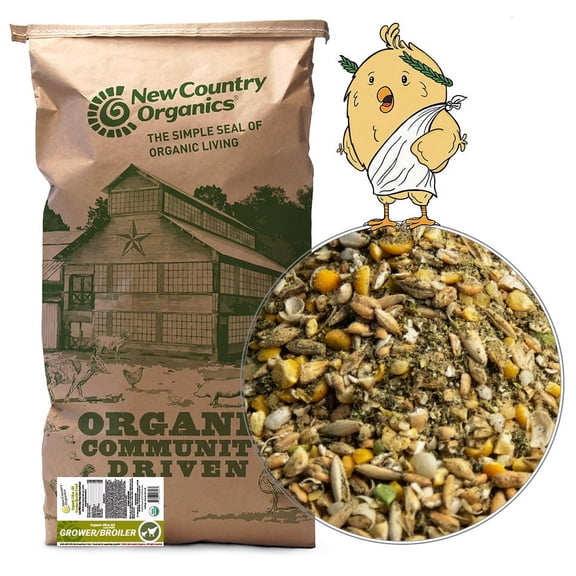 New Country Organics | Olive Oil Grower/Broiler Feed for Growing Pullets and Cockerels | Corn-Free and Soy-Free | 19% Protein | Certified Organic and Non-GMO |40 lbs