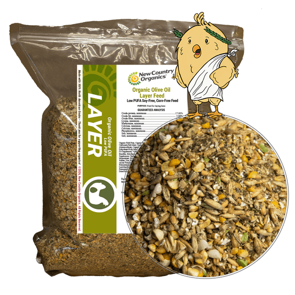 New Country Organics Organic Olive Oil Layer Feed for Laying Hens | Corn-Free, Soy-Free | 17% Protein | High Omega-3 Chicken Feed | Organic Chicken Layer Food for Healthy Eggs & Hens | 10 lbs