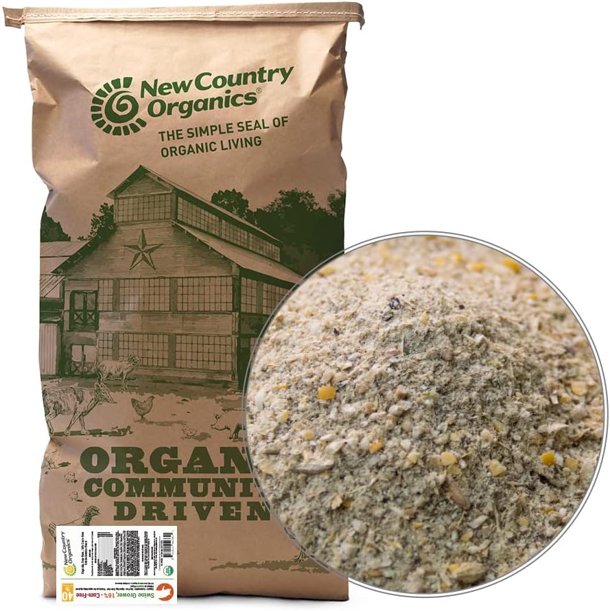 New Country Organics | Swine 16% Protein Feed for Growing Hogs and Swine | Corn-Free and Soy-Free | Certified Organic and Non-GMO | 40 lbs