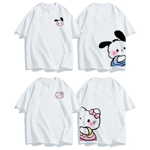 New Couple Design T-shirts Women Men o Cute Tops 2 Piece Y2k Summer Short Sleeve Fashion Loose Tees