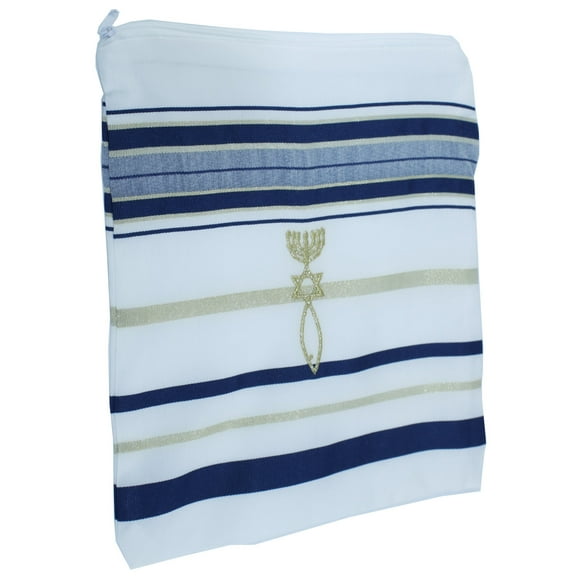 New Covenant Prayer Shawl Tallit English/Hebrew with Matching Case (Dark Blue, Large)