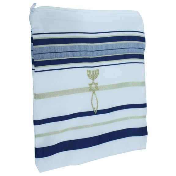 New Covenant Prayer Shawl Tallit English/Hebrew with Matching Case (Dark Blue, Medium)