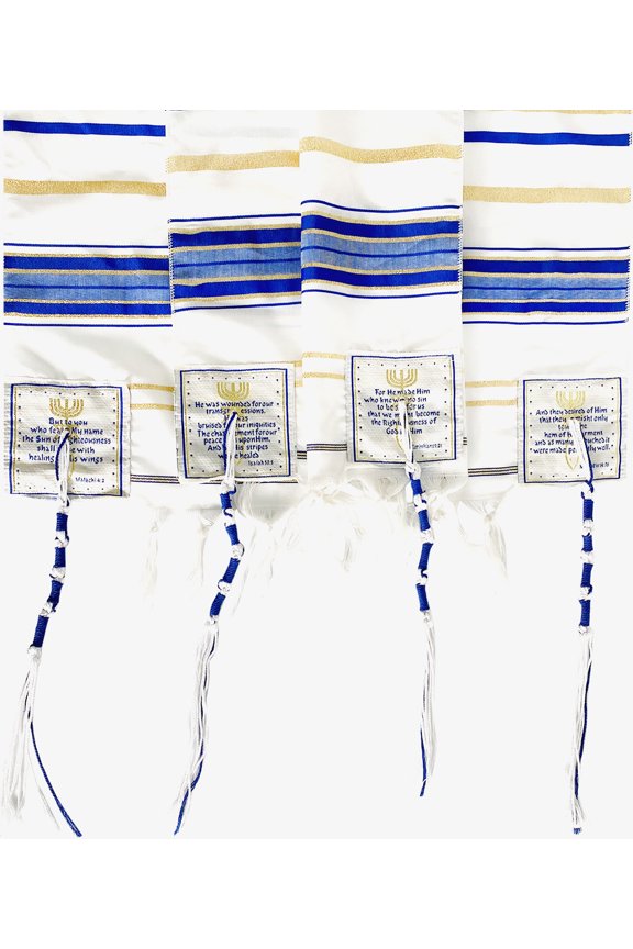 New Covenant Prayer Shawl Tallit English/Hebrew with Matching Case (Royal Blue, Medium)