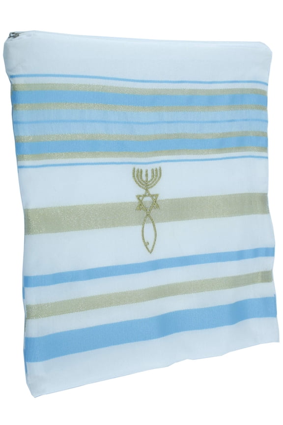 New Covenant Prayer Shawl Tallit English/Hebrew with Matching Case (Sky Blue, Small)