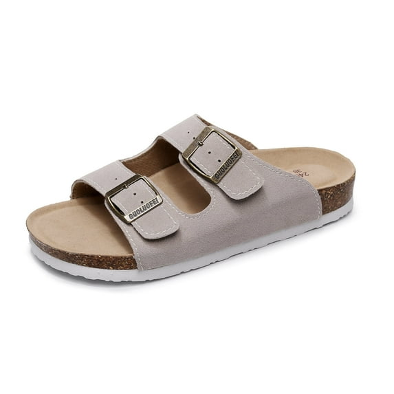 New Cow Leather Womens Flip Flops With Arch Support Cork Footbed Slide Sandals For Women Comfortable Beach Womens Ladies