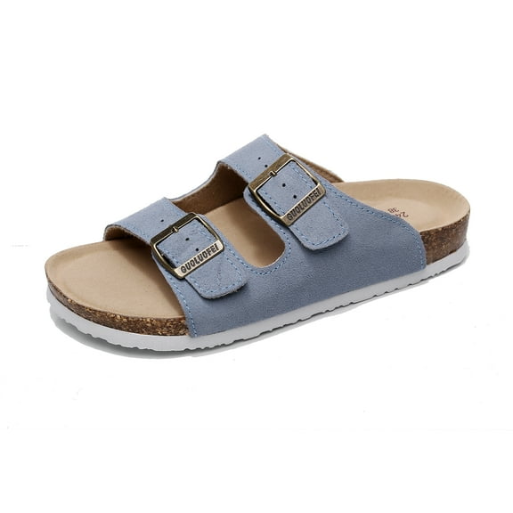 New Cow Leather Womens Flip Flops With Arch Support Cork Footbed Slide Sandals For Women Comfortable Beach Womens Ladies