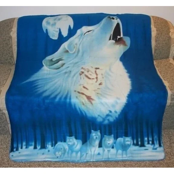 New Cozy Wolf Moon Fleece Throw Camp Blanket Pack Animal Print Howl Gift Soft