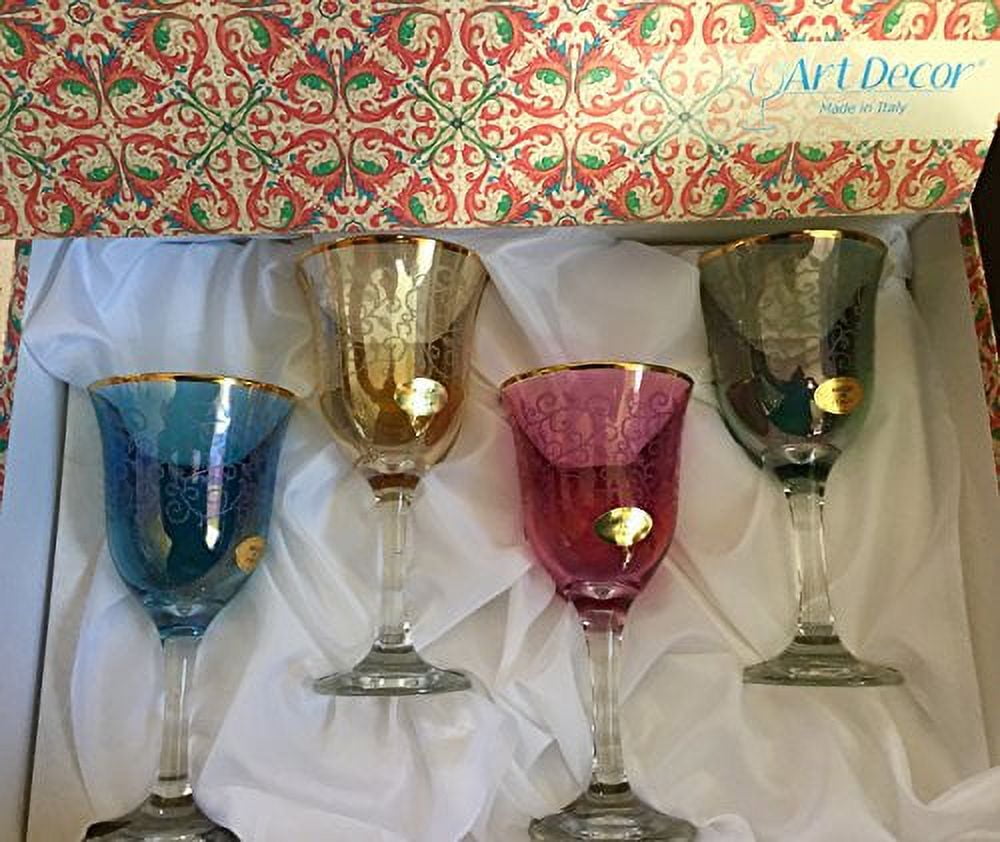 New Cristalleria Fratelli Fumo Fine Italian Glasses Multi Color Etched Stem  Goblet Gold Rim (Set of 4) - Walmart.com