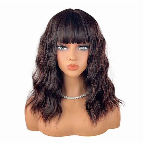 New Cross-Border European and American Fashion High-Temperature Silk Wig with Bangs Short Curly Bob Wig Synthetic Fiber Bob Wig