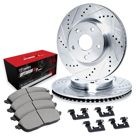 New Cross-drilled Brake Disc and Pad Kit Compatible With Cadillac Chevrolet CT6 Plug-In 4 Cyl 2.0L CT6 Platinum 6 Cyl 3.6L CT6 Luxury 4 Cyl 2.0L 2016-2021 By R1WGUH165027