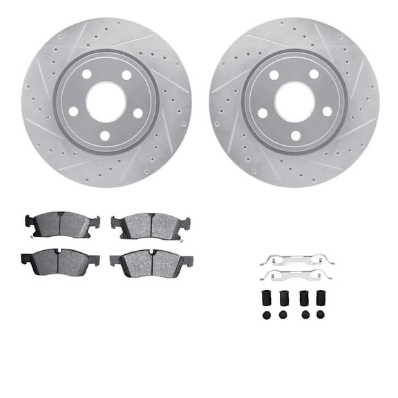 New Cross-drilled Brake Disc and Pad Kit Compatible With Dodge Jeep Grand Cherokee WK Laredo 6 Cyl 3.6L Grand Cherokee WK Laredo E 6 Cyl 3.6L 2011-2022 By R1WGTH142002
