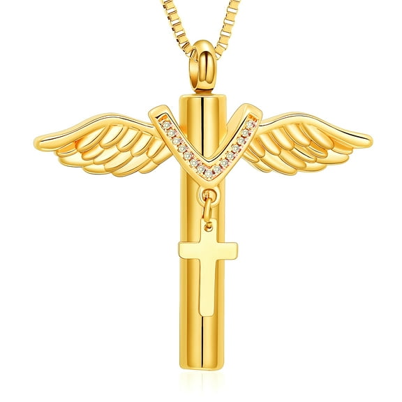 New Cross with Wing Cremation Urn Necklace for Ashes Angel Wings Memorial Keepsake Pendant Locket Jewelry Infinity Wings Cremation Jewelry for Ashes