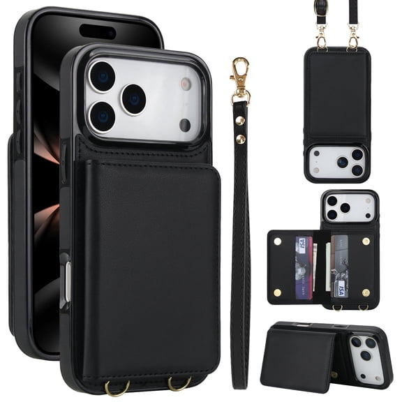 New Crossbody Case for iPhone 17 Pro Max, RFID Leather Flip Wallet Case with Card Holder and Kickstand
