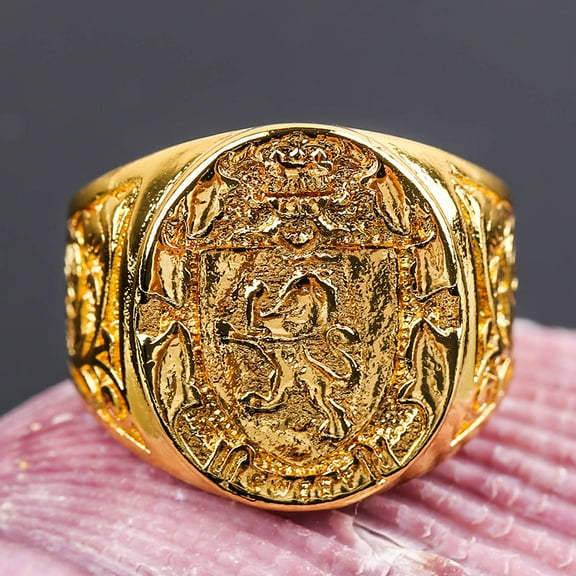 New Crown Lion Shield Badge Ring Copper Electroplating European Style Individually Packed Ring Size Details Now