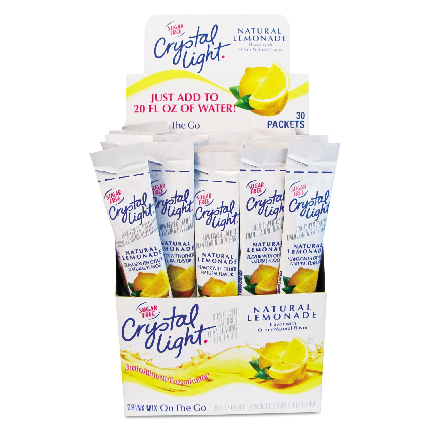 New Crystal Light Flavored Drink Mix Lemonade 30 .17oz Packets/Box 79600