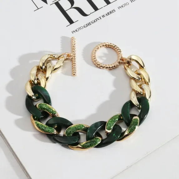 New Crystal Pave Acrylic Link Chain Chunky Bracelet Marble Plastic Curb Bangles