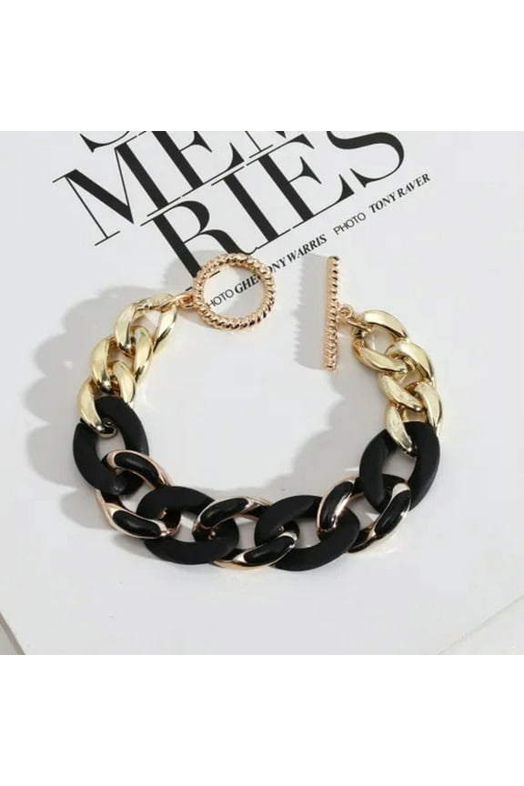 New Crystal Pave Acrylic Link Chain Chunky Bracelet Marble Plastic Curb Bangles