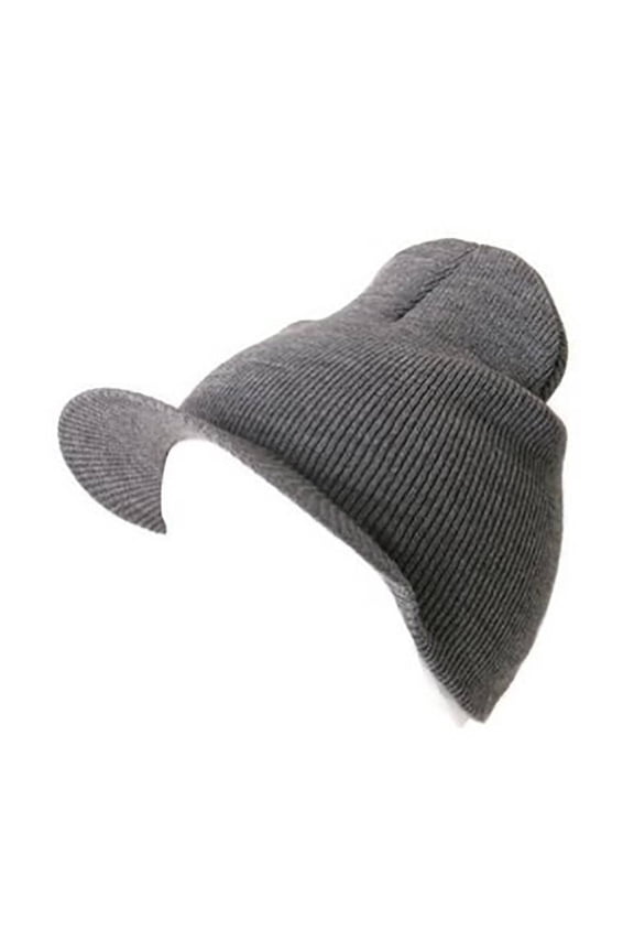 New Cuffless Acrylic Beanie Visor, Heather Grey