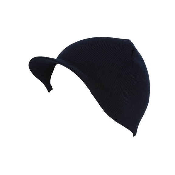 New Cuffless Acrylic Beanie Visor, Navy Blue