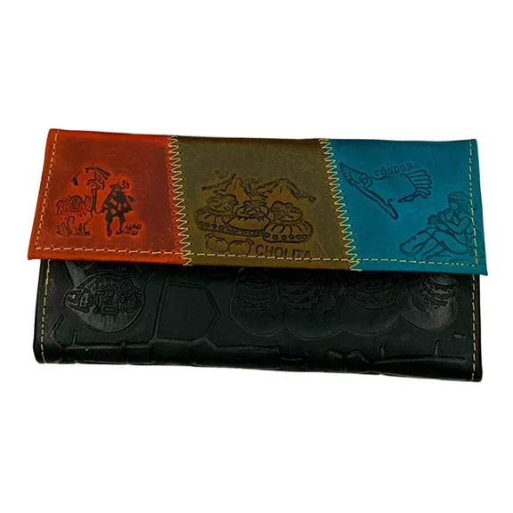 New Cusco Machu Picchu Peru Souvenir Men's Embossed Leather Trifold Long Wallet