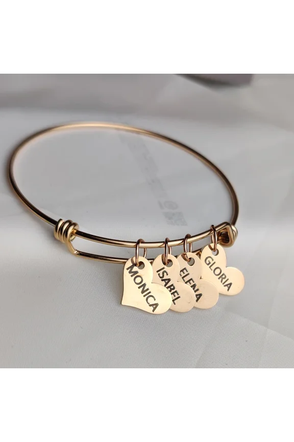 New Custom Engraving Name Heart Charms Bracelets for Women Personalized 14K Yellow Gold Customized Bangle DIY Jewelry Gift